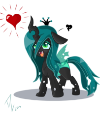 Size: 1239x1513 | Tagged: dead source, safe, artist:derpsonhooves, queen chrysalis, changeling, changeling queen, g4, cute, cutealis, drool, female, heart, solo