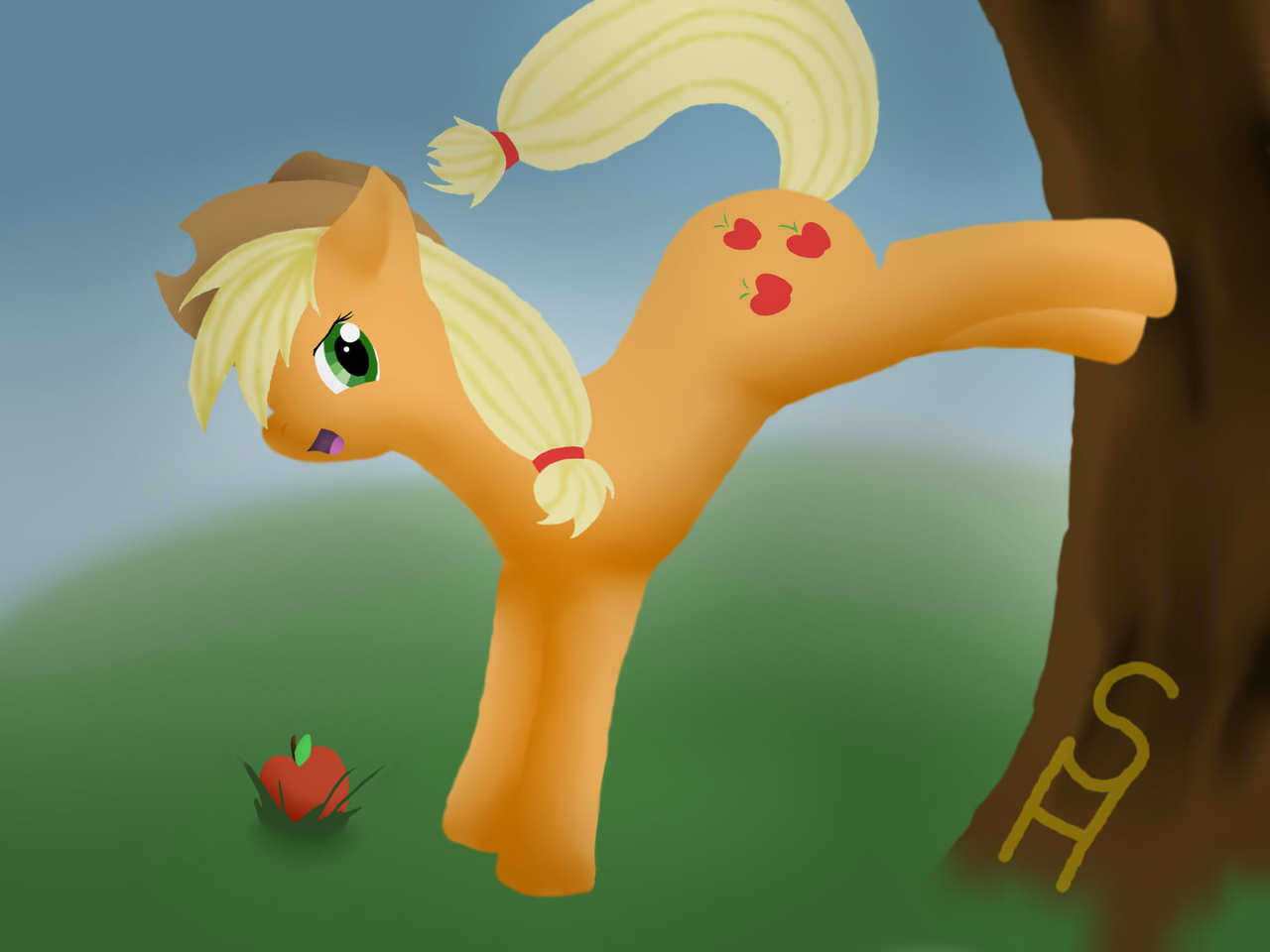 #1196205 - safe, artist:daskillerfussel, applejack, g4, apple, bucking ...