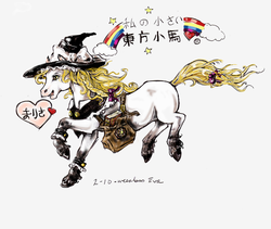 Size: 2035x1717 | Tagged: safe, artist:eva-st-claire, earth pony, pony, g1, blank flank, female, japanese, kirisame marisa, ponified, solo, touhou, witch