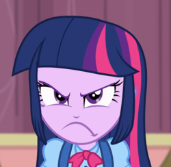 Size: 542x530 | Tagged: safe, edit, edited screencap, screencap, twilight sparkle, equestria girls, g4, angry, cropped, female, frown, inverted mouth, solo, upset