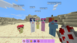 Size: 345x194 | Tagged: safe, apple bloom, fluttershy, pinkie pie, rainbow dash, rarity, g4, egg, game screencap, minecraft, spawn