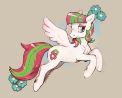 Size: 1280x1024 | Tagged: safe, artist:spectralunicorn, blossomforth, pegasus, pony, g4, female, flower, flying, simple background, smiling, solo