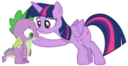 Size: 13500x7000 | Tagged: safe, artist:tardifice, spike, twilight sparkle, alicorn, pony, equestria games (episode), g4, absurd resolution, duo, photoshop, raised hoof, request, sad, simple background, transparent background, twilight sparkle (alicorn), unhappy, vector