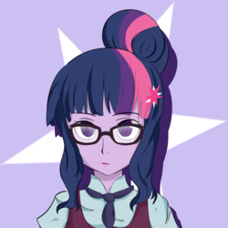 Size: 1000x1000 | Tagged: safe, artist:umejiru, sci-twi, twilight sparkle, equestria girls, g4, bust, colored pupils, female, glasses, looking at you, serious face, solo