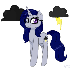 Size: 529x510 | Tagged: dead source, safe, artist:ultrard, oc, oc only, oc:thunderstorm, pony, unicorn, female, glasses, one eye closed, solo, unicorn oc