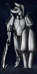 Size: 405x813 | Tagged: safe, artist:zebrine, oc, oc only, zebra, anthro, armor, shield, sword, weapon