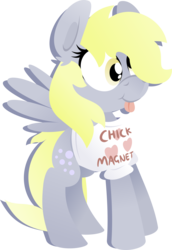 Size: 1269x1845 | Tagged: safe, artist:jittery-the-dragon, derpy hooves, pegasus, pony, g4, chick magnet, clothes, female, heart, lineless, mare, shirt, simple background, solo, spread wings, tongue out, transparent background