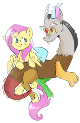 Size: 641x989 | Tagged: safe, discord, fluttershy, pony, g4, simple background, white background