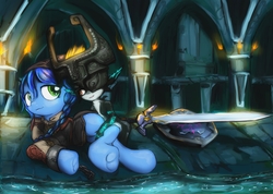 Size: 1197x853 | Tagged: source needed, useless source url, safe, alternate version, artist:darkstylerz, oc, oc:forlorn fate, clothes, costume, crossover, midna, the legend of zelda, the legend of zelda: twilight princess, torch, water