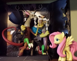 Size: 753x600 | Tagged: safe, discord, fluttershy, g4, comparison, discord's throne, duality, fan series, funko, guardians of harmony, irl, multeity, photo, toy