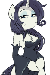 Size: 658x990 | Tagged: safe, artist:うめぐる, rarity, anthro, semi-anthro, unguligrade anthro, g4, arm hooves, armpits, chest fluff, cleavage fluff, clothes, dress, female, solo