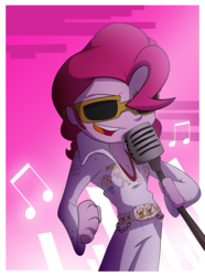 Size: 2971x4000 | Tagged: safe, artist:fj-c, pinkie pie, human, equestria girls, g4, breasts, cleavage, elvis presley, female, music, rock (music), rock and roll, solo