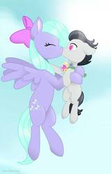 Size: 522x823 | Tagged: safe, artist:sarikashy, flitter, rumble, pegasus, pony, g4, age difference, colt, cute, daaaaaaaaaaaw, eyes closed, female, foal, heart eyes, kiss on the lips, kissing, larger female, male, mare, ship:flitterumble, shipping, size difference, smaller male, straight, straight shota, wingding eyes