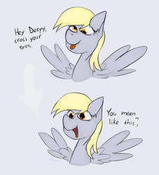 Size: 1962x2149 | Tagged: safe, artist:marsminer, derpy hooves, pegasus, pony, g4, comic, cross-eyed, female, mare, simple background, solo, underp, white background