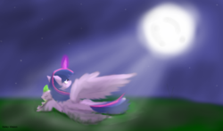 Size: 1700x1000 | Tagged: safe, artist:zeezou2, spike, twilight sparkle, alicorn, pony, g4, cute, moon, moonlight, night, sleeping, stars, twilight sparkle (alicorn)