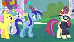 Size: 1920x1080 | Tagged: safe, screencap, lemon hearts, minuette, moondancer, twinkleshine, pony, amending fences, g4, 1080p, crying, hat, party, party hat