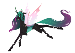Size: 2000x1419 | Tagged: safe, artist:28gooddays, queen chrysalis, changeling, changeling queen, g4, female, grin, jumping, lineless, looking at you, simple background, smiling, solo, transparent background
