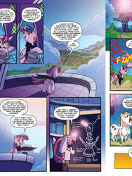 Size: 720x960 | Tagged: safe, artist:tony fleecs, idw, official comic, bulk biceps, twilight sparkle, alicorn, pony, friendship is magic #44, g4, ponies of dark water, spoiler:comic, balcony, book, clothes, comic, corrupted twilight sparkle, female, mare, preview, scarf, speech bubble, twilight sparkle (alicorn), tyrant sparkle