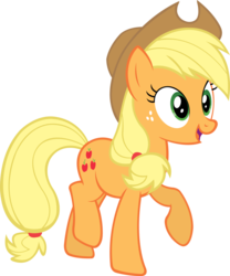 Size: 815x979 | Tagged: safe, artist:qsteel, applejack, earth pony, pony, g4, female, raised hoof, simple background, smiling, solo, transparent background, trotting, vector