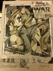 Size: 1080x1440 | Tagged: safe, artist:andy price, pony, adolf hitler, agent carter, marvel, monochrome, ponified, solo, traditional art