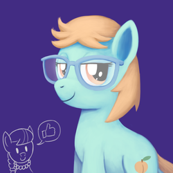 Size: 800x800 | Tagged: safe, artist:unsavorydom, peach fuzz, silver spoon, g4, glasses, thumbs up