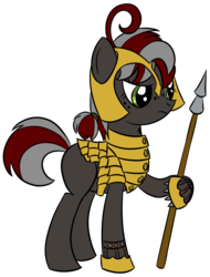 Size: 2000x2634 | Tagged: safe, artist:datapony, oc, oc only, oc:squeaky pitch, pony, armor, high res, simple background, solo, spear, transparent background, weapon