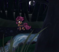 Size: 2800x2450 | Tagged: safe, artist:twilightsparkledark, scootaloo, g4, female, high res, moon, night, nightmare, solo, stars