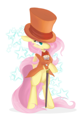 Size: 798x1177 | Tagged: safe, artist:zlayd-oodles, fluttershy, g4, cane, clothes, female, hat, solo, stars, suit, top hat