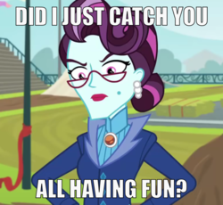 Size: 678x624 | Tagged: safe, edit, edited screencap, screencap, principal abacus cinch, equestria girls, g4, my little pony equestria girls: friendship games, female, image macro, meme, no fun allowed, reaction image, reference, solo, the boondocks, unamused