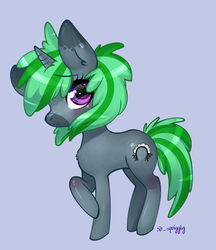 Size: 2413x2797 | Tagged: safe, artist:squiggles, oc, oc only, oc:quiet time, pony, unicorn, :<, blushing, cute, fluffy, high res, looking at you, purple background, raised hoof, shy, simple background, solo