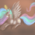 Size: 1024x1024 | Tagged: safe, artist:mylittlegodzilla, princess celestia, g4, female, glowing horn, horn, magic, prone, simple background, solo, teacup, telekinesis