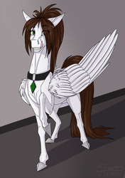 Size: 900x1276 | Tagged: safe, artist:sunny way, oc, oc only, oc:sunny way, horse, pegasus, pony, rcf community, collar, digital, emerald, feather, female, general, green, hoers, line, long tail, solo, wings