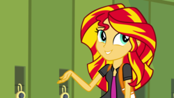 Size: 1001x563 | Tagged: safe, artist:ephemeralpegasus, sunset shimmer, equestria girls, g4, alternate universe, lockers