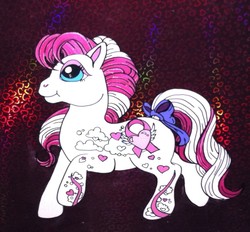 Size: 1025x953 | Tagged: safe, artist:lilsugarberry, breast cancer awareness pony, g3, animation cel, breast cancer, female, solo, traditional art