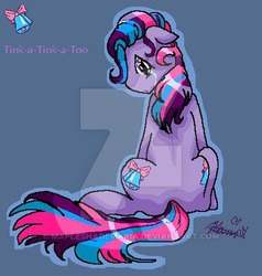 Size: 400x421 | Tagged: safe, artist:poniesart, tink-a-tink-a-too, g3, deviantart watermark, obtrusive watermark, simple background, sitting, watermark