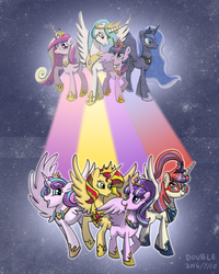 Size: 1000x1250 | Tagged: safe, artist:peichenphilip, princess cadance, princess celestia, princess flurry heart, princess luna, starlight glimmer, sunset shimmer, twilight sparkle, alicorn, pony, g4, alicorn octarchy, alicorn tetrarchy, alicornified, moondancercorn, older, race swap, shimmercorn, starlicorn, successors, twilight sparkle (alicorn), twilight's counterparts