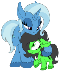 Size: 1315x1566 | Tagged: safe, artist:lockhe4rt, trixie, oc, oc:anon, oc:filly anon, earth pony, pony, unicorn, g4, duo, female, filly, hug, mare, story in the comments, unshorn fetlocks