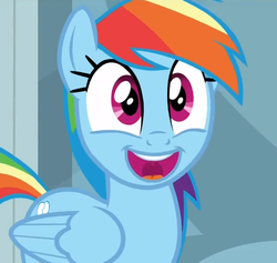 Size: 505x478 | Tagged: safe, screencap, rainbow dash, pegasus, pony, g4, stranger than fan fiction, cute, dashabetes, female, happy, mare, open mouth, smiling, solo