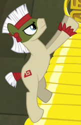 Size: 210x324 | Tagged: safe, screencap, spiral serpent, earth pony, pony, daring don't, g4, aztec, background pony, bodypaint, cropped, male, rings of scorchero, solo, stallion, tribal pony