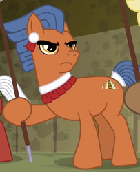 Size: 371x457 | Tagged: safe, screencap, cottonwood spear, rusty spear, temple lance, earth pony, pony, daring don't, g4, aztec, background pony, cropped, hoof hold, male, solo focus, stallion, tribal pony