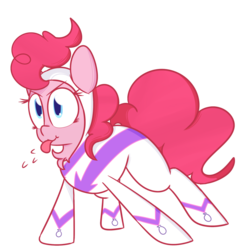 Size: 1280x1293 | Tagged: safe, artist:mr-degration, fili-second, pinkie pie, g4, power ponies (episode), chest fluff, female, power ponies, raspberry, simple background, solo, tongue out, transparent background