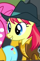 Size: 397x606 | Tagged: safe, screencap, calamity janeberry, heart key, earth pony, pony, appleoosa's most wanted, g4, background pony, clothes, cowboy hat, cropped, female, hat, jacket, mare, solo focus