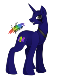 Size: 2156x2936 | Tagged: safe, artist:scarlet-spectrum, oc, oc only, oc:equinicus, pony, unicorn, evil, evil smile, high res, mad scientist, monocle, no mane, no tail, simple background, solo, transparent background