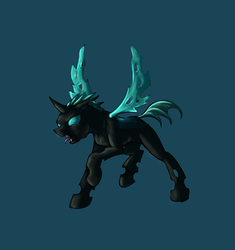 Size: 1600x1700 | Tagged: safe, artist:28gooddays, changeling, action pose, raised hoof, simple background, solo