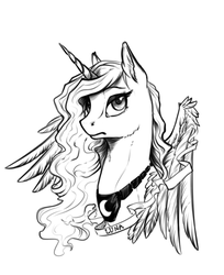 Size: 600x737 | Tagged: safe, artist:28gooddays, princess luna, alicorn, pony, g4, bust, female, grayscale, monochrome, simple background, sketch, solo, white background