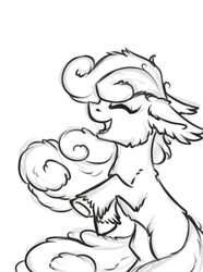 Size: 490x660 | Tagged: safe, artist:28gooddays, bon bon, sweetie drops, earth pony, pony, g4, cute, ear fluff, eyes closed, female, floppy ears, fluffy, happy, monochrome, open mouth, rearing, simple background, sketch, smiling, solo, unshorn fetlocks, white background