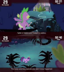 Size: 640x720 | Tagged: safe, edit, edited screencap, screencap, applejack, fluttershy, rarity, spike, twilight sparkle, alicorn, pony, cinemare sins, g4, princess twilight sparkle (episode), black vine, poison vine, twilight sparkle (alicorn)