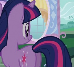 Size: 690x618 | Tagged: safe, screencap, twilight sparkle, pony, unicorn, g4, suited for success, butt, cropped, female, mare, plot, solo, twibutt, unicorn twilight