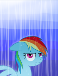 Size: 330x427 | Tagged: artist needed, source needed, safe, rainbow dash, pegasus, pony, g4, annoyed, female, floppy ears, rain, solo, unamused, wet