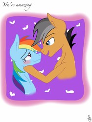 Size: 768x1024 | Tagged: safe, quibble pants, rainbow dash, g4, female, heart, male, ship:quibbledash, shipping, straight